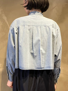 Women 322529 5オンスデニム クロップドフリルシャツ