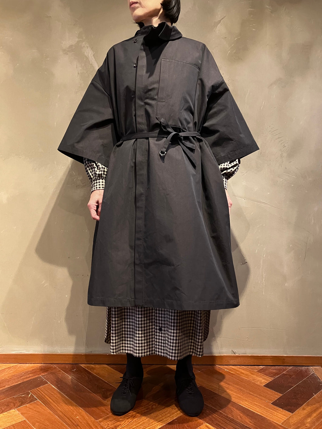 Women 372501 高密度シャンブレー アシンメトリーコート