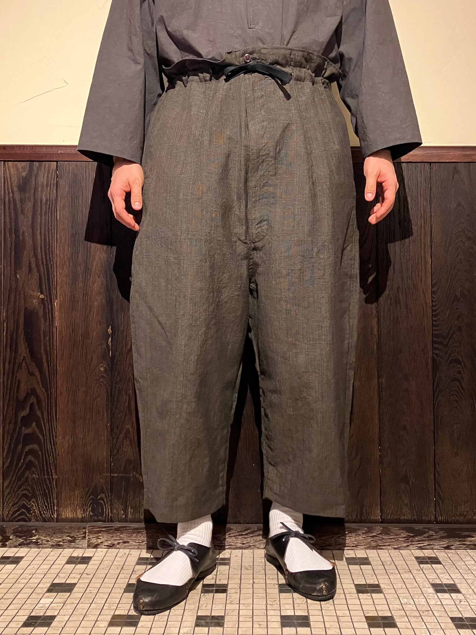 862626 ウールリネングレンチェック クロップドワイドパンツ – HAVERSACK