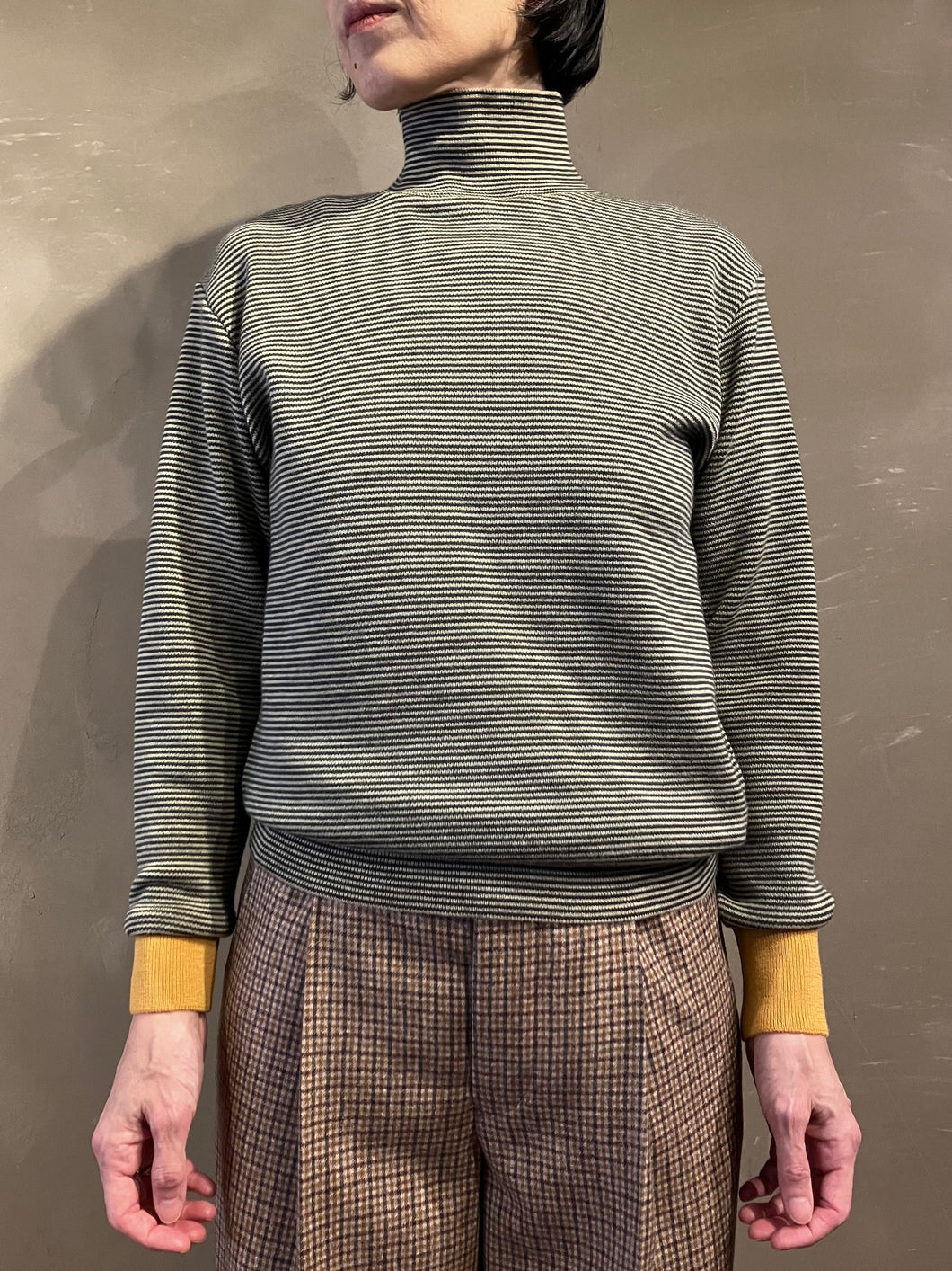 Women 412502　14Gウールスムース　ボーダーハイネックセーター