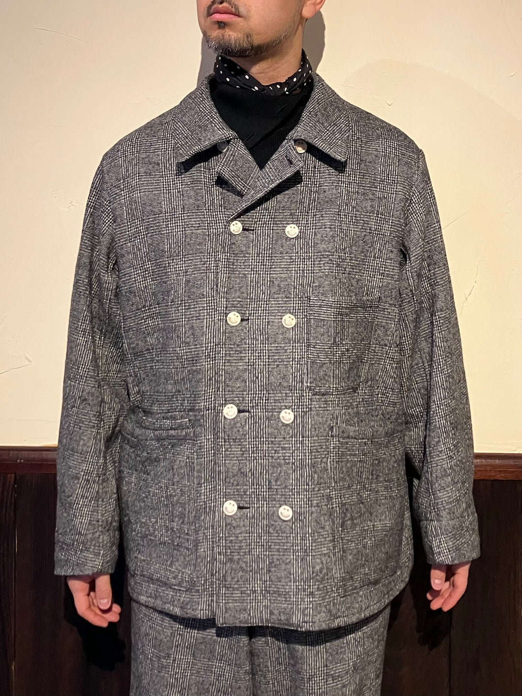 HSB-030　直営店別注　グレンチェック　ダブルブレストカバーオール