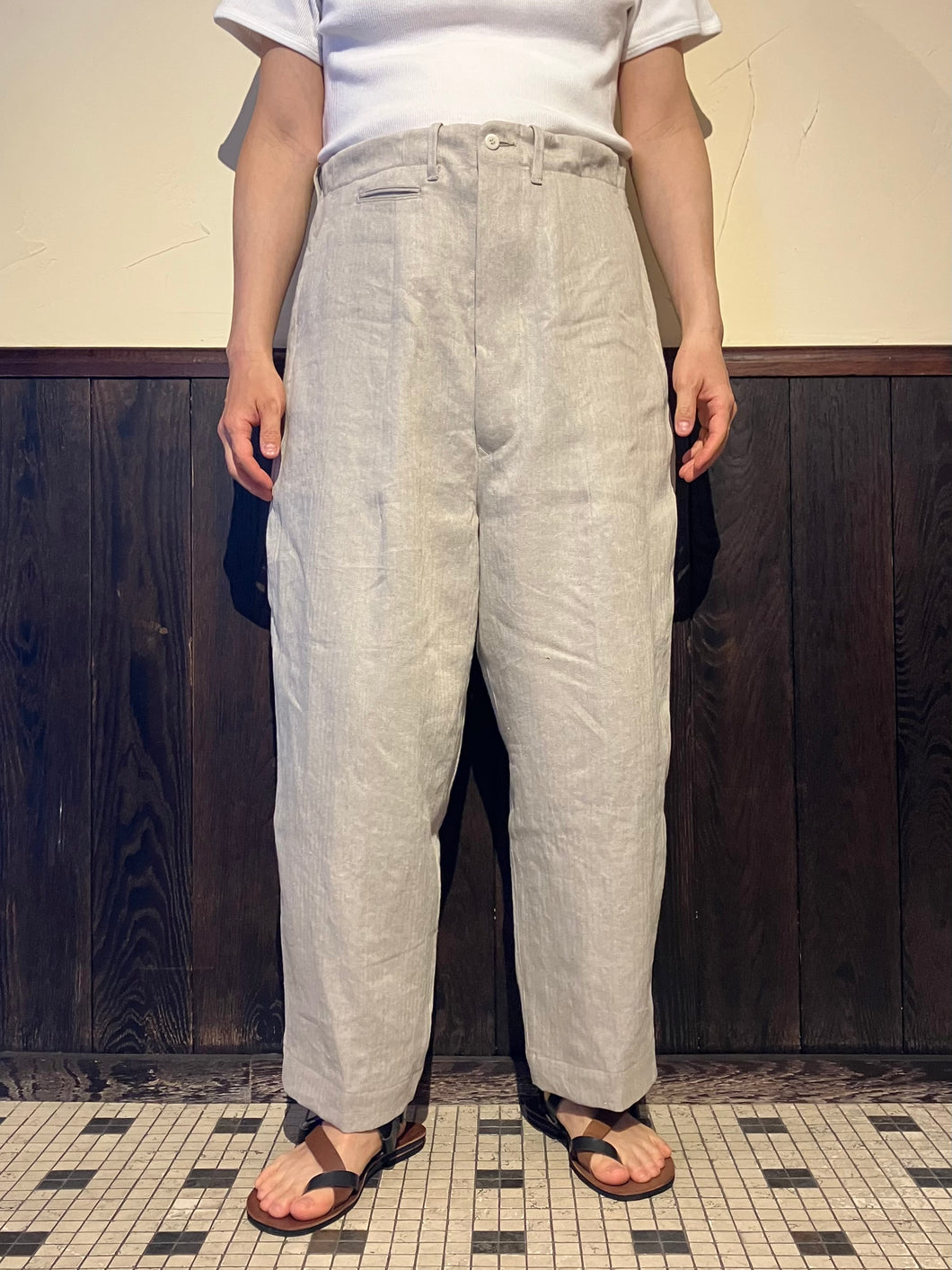 PerryEllis ワイドリネンパンツ ヘリンボーン エクリュ y2kバギー