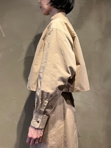 Women 322501 高密度シャンブレー クロップドバンドカラーシャツ