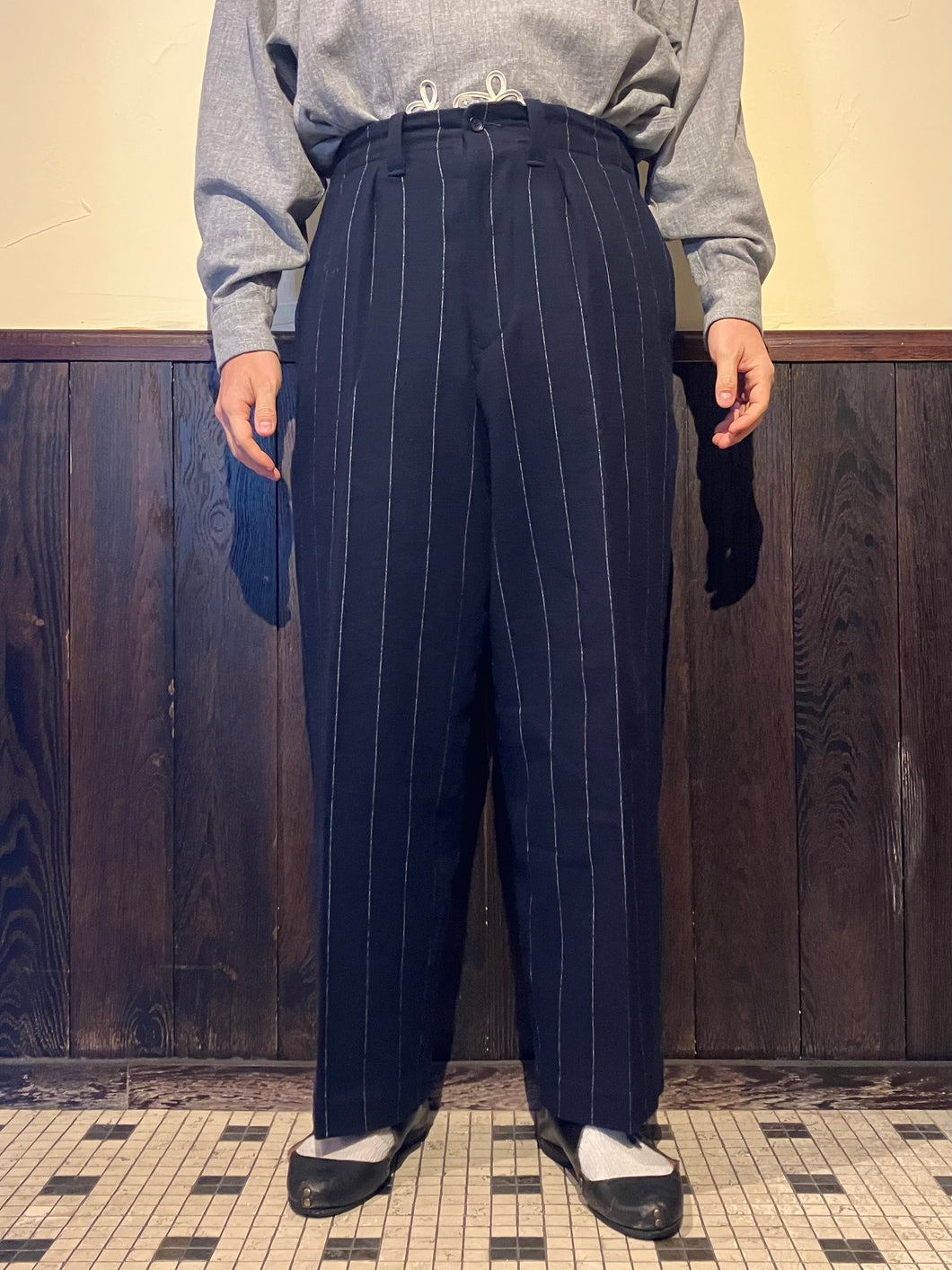 462528  ピンストライプ　ワイドパンツ