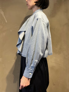 Women 322529 5オンスデニム クロップドフリルシャツ