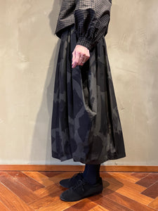 Women 362520 スクエアブラッシュプリント バルーンロングスカート