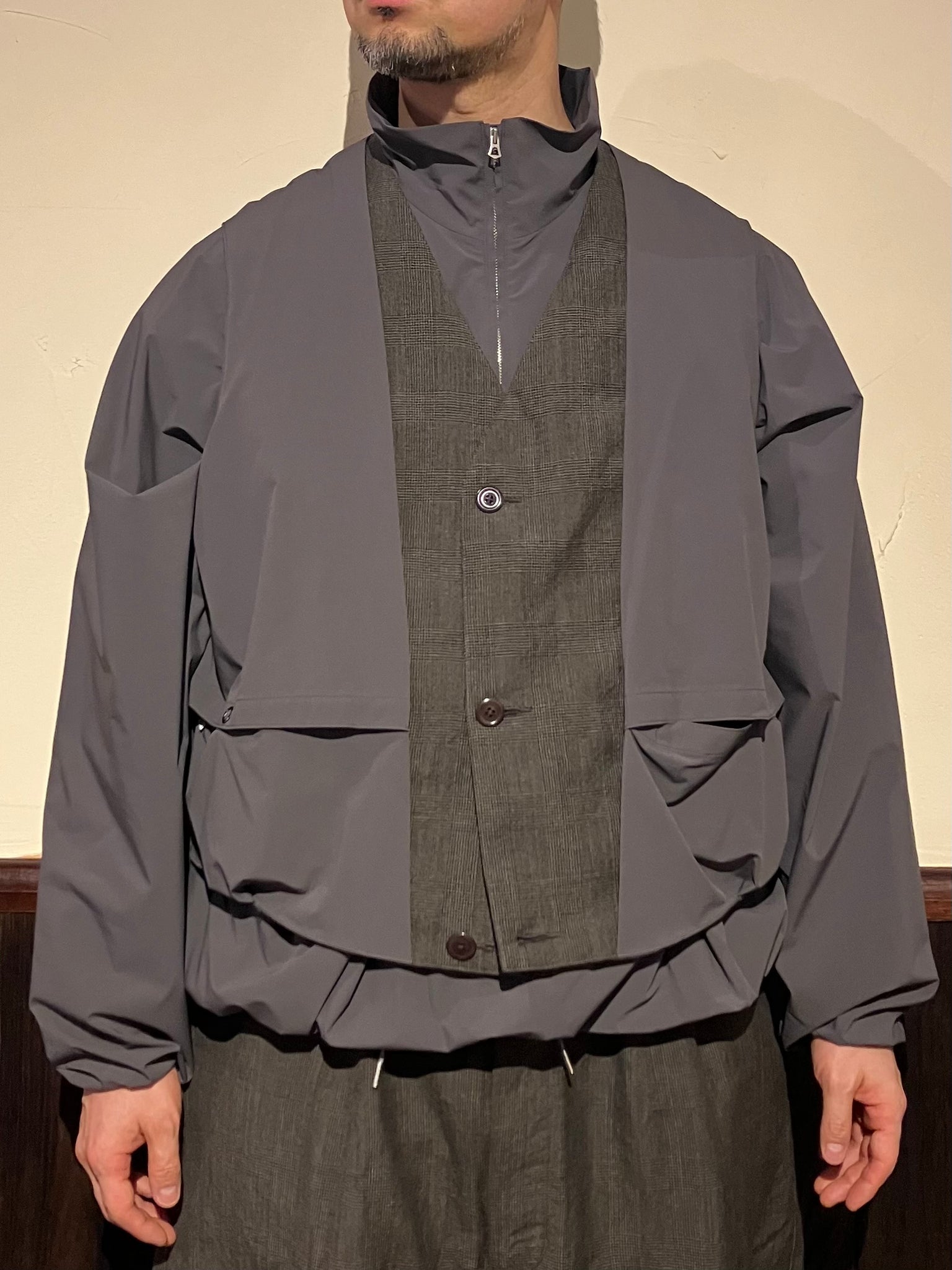 トラディショナルウェザーウェア／IENA別注 HAWICK ベスト／グレー／32 842622 グレンチェック×ナイロンストレッチ リバーシブル レスキュー