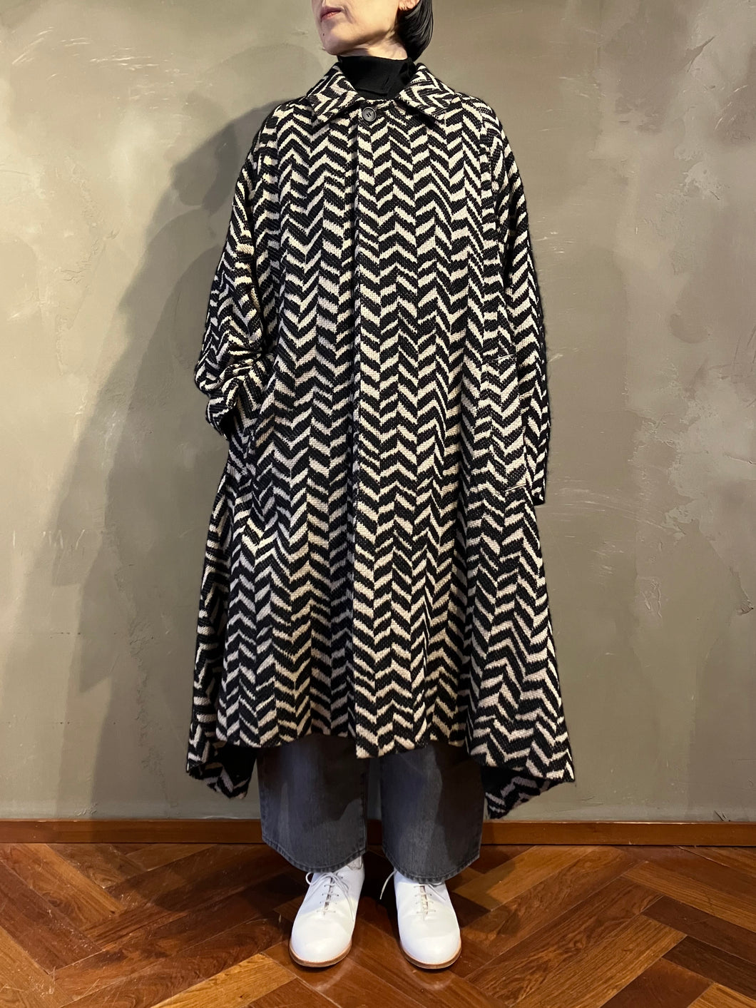 WOMEN'S 472408 ウールロービングヘリンボーン  バルカラーコート