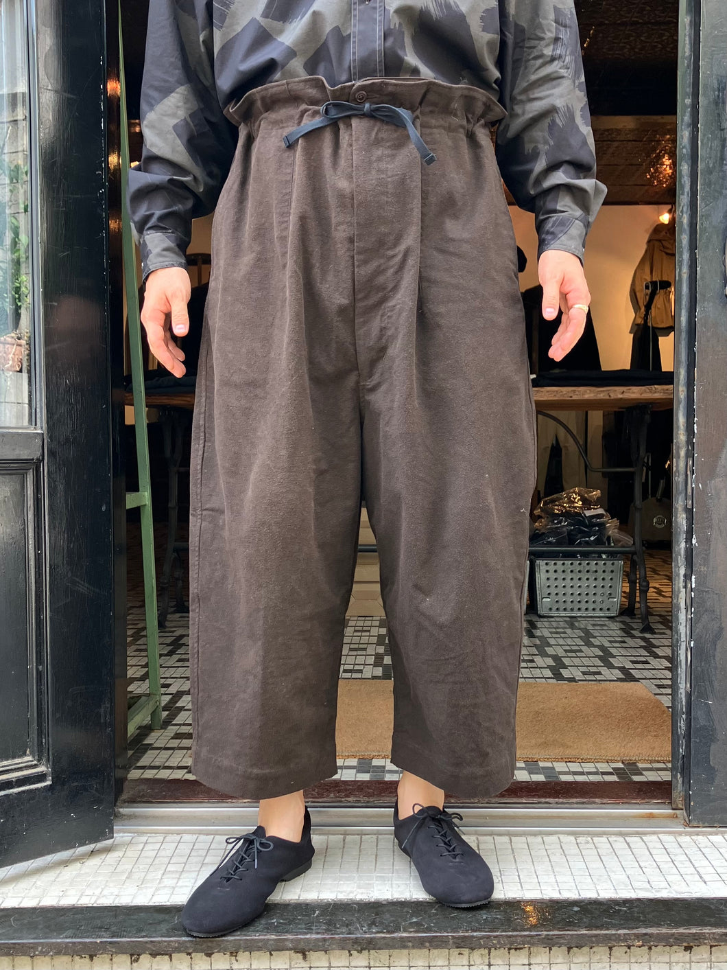 462527  泥染風コットンフランネル クロップドワイドパンツ