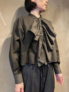 Women 322526 墨染ブロード　バンドカラー　フリルシャツ