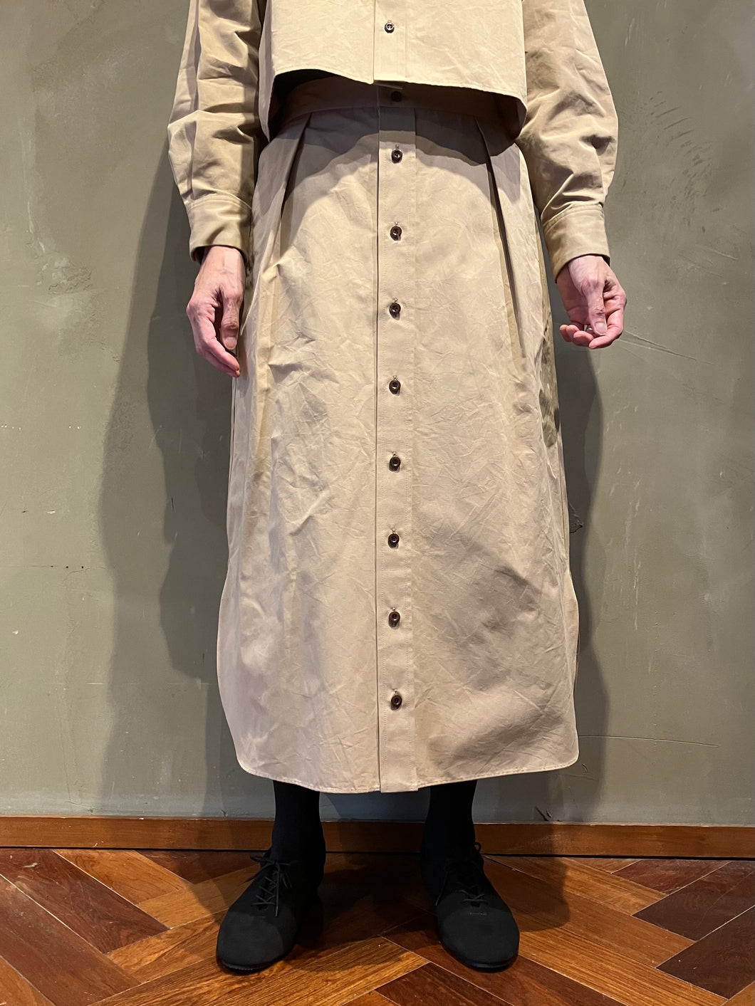 Women 362502 高密度シャンブレー ロングシャツスカート