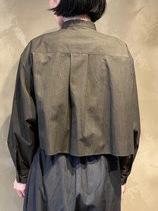 Women 322526 墨染ブロード　バンドカラー　フリルシャツ