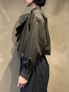 Women 322526 墨染ブロード　バンドカラー　フリルシャツ