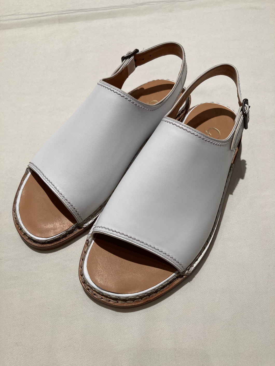 F.lli Giacometti White Calf Leather Open Toe Sandal